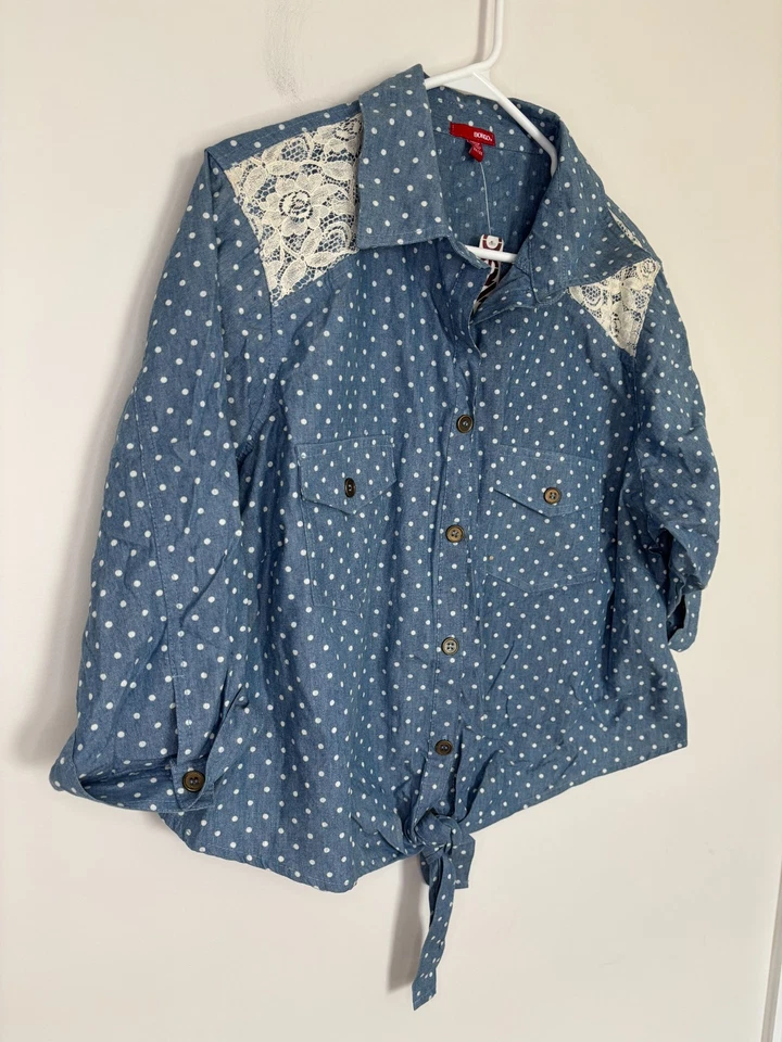 BONGO NOVO Cropped Roll Tab Slv Blusa Júnior 3X Renda Bolinhas Camponesa - Imagem 3 de 4