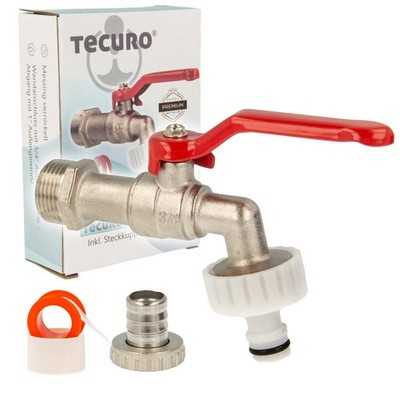 tecuro Kugelauslaufhahn 3/4 Zoll mit Schlauchverschraubung, Messing vernickelt