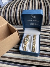 Philip Mercier Gold Tone Watch and Matching Bracelet Boxed Set Never Worn