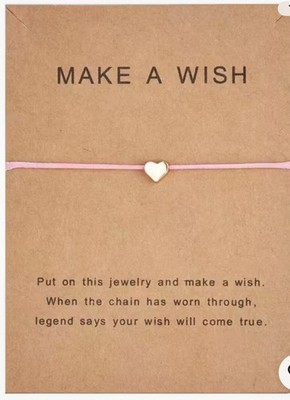 Make a Wish Good Luck Armband Metall Herz Charm Rosa