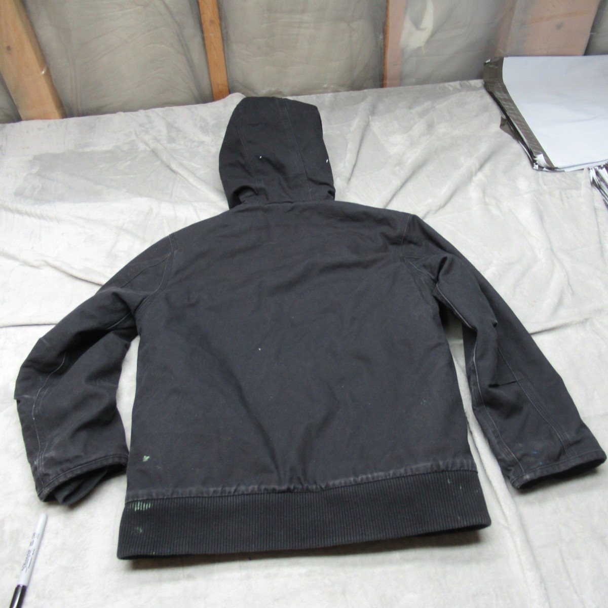 Carhartt Jacket Boys Medium Black Quilted Fleece Lined Hooded Full