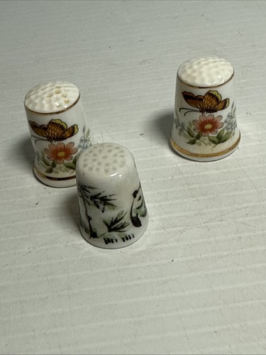 3X Bone China Japan Porcelain Thimble Floral Gold Trim Pandas Vintage - Picture 2 of 16