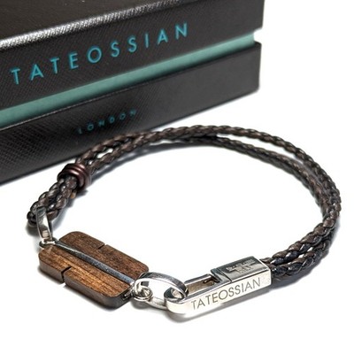  Made In The Uk Tateossian Bracelet 925 Silver With Wood Plate Natural 