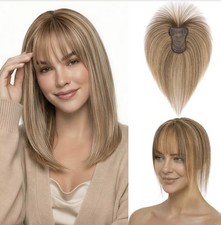 10 inch Human Hair Topper Wispy Bangs