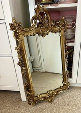 Ornate Rococo Hollywood Regency Style Wall Mirror Golden Gilt Syroco Made in USA