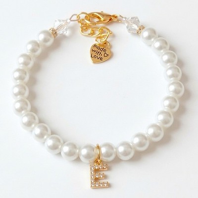 Rhinestone Letter Pearl Dog Cat Necklace Collar Handmade Pet Jewelry Small Breed