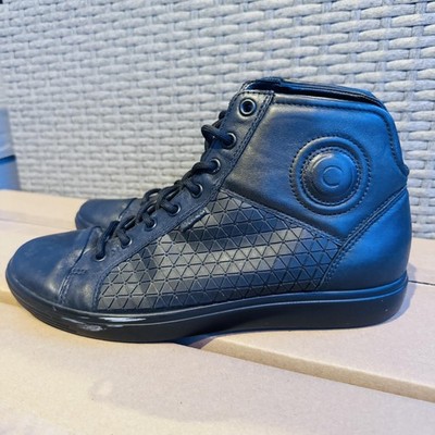 ECCO Soft 7 High Top Sneakers Black Leather Geometric Womens EU 40 US 9 UK 7