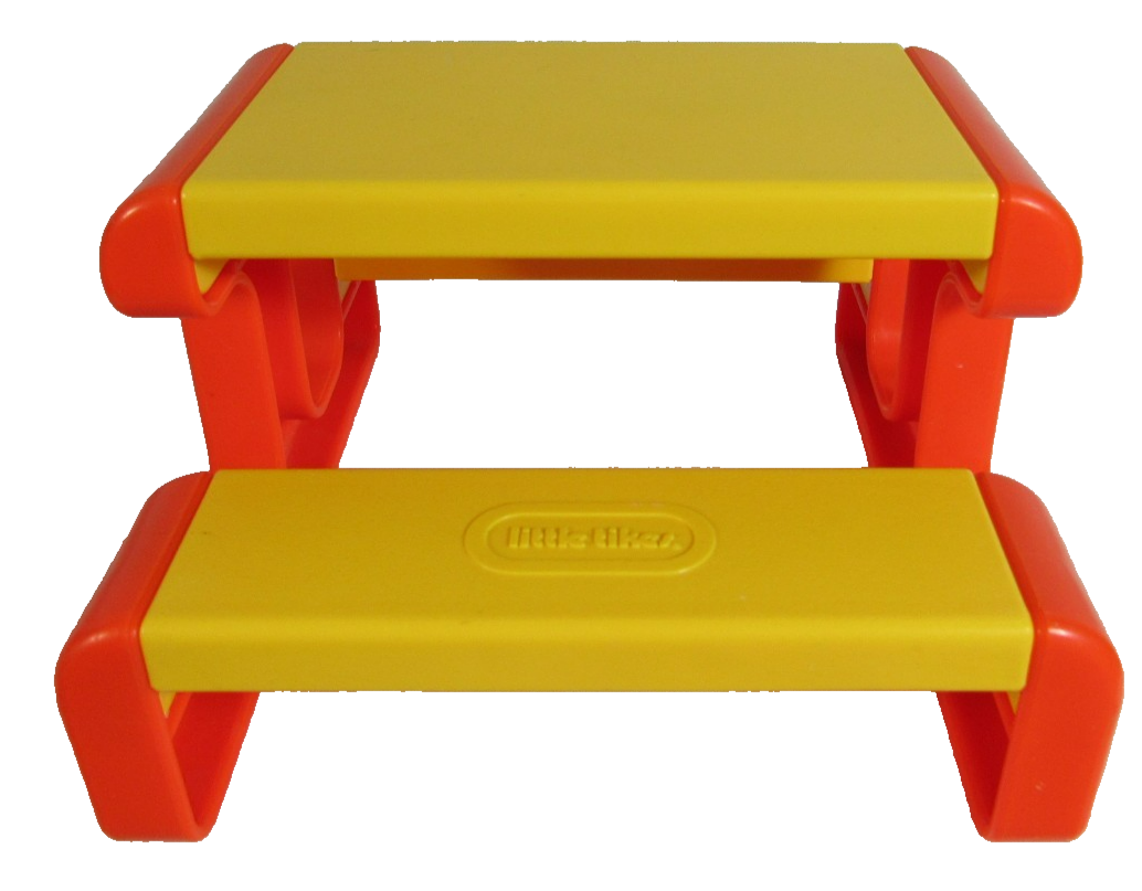 VINTAGE LITTLE TIKES ORANGE & YELLOW DOLLHOUSE SIZE PICNIC TABLE
