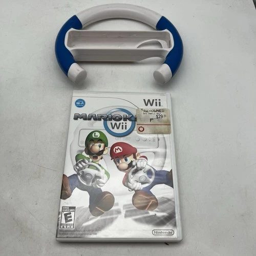 Nintendo Wii Mario Kart with GameStop Blue and White Steering Wheel