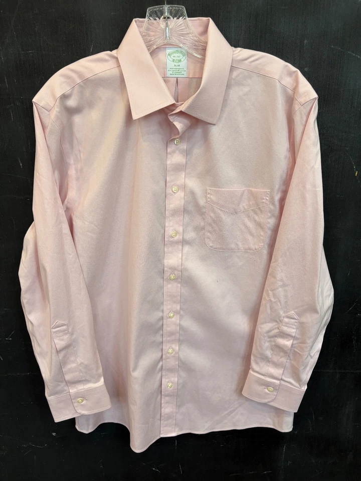 Camisa de vestir Brooks Brothers para hombre 16-32 calce ajustado rosa liso sin planchar elástica Foto 2 de 4
