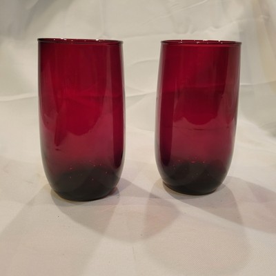 Pair Anchor Hocking Royal Ruby ''Roly Poly'' Flat 5'' 11 oz Tumblers Midcentury