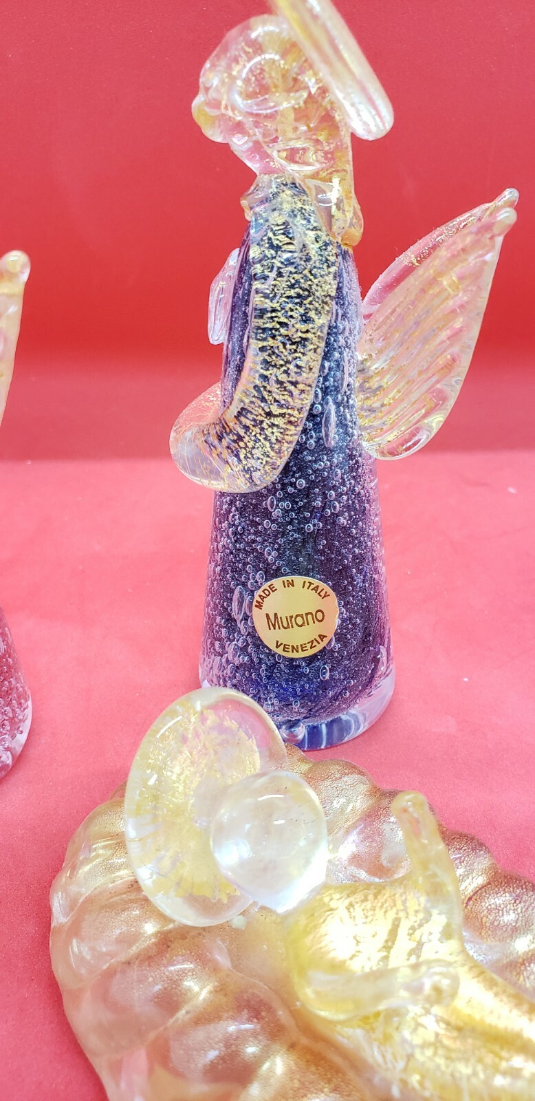 Vintage Murano Italy Angels Art Glass Gold Fleck RARE Baby Jesus