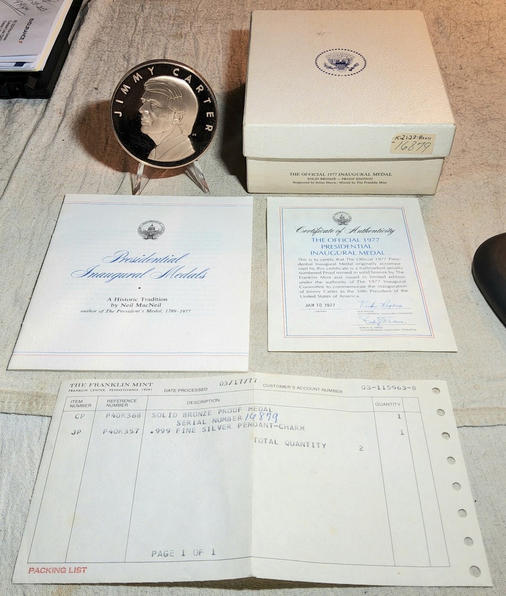 1977 PRESIDENTIAL INAUGURAL MEDAL JIMMY CARTER SOLID BRONZE PROOF