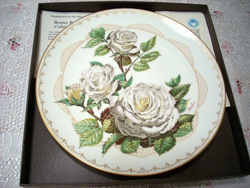 Boehm "White Lightnin" Rose Plate, ca.1982 - Mint in Box
