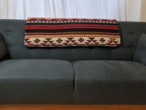 Reversible Alpaca Queen Size Blanket, Red Tribal Geometric Design, Camping Blank - Picture 8 of 10
