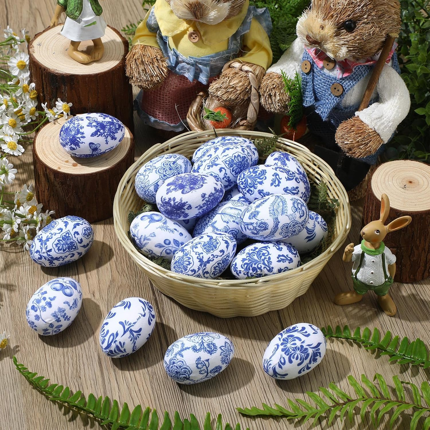 24 Pcs Easter Eggs Blue and White Chinoiserie Spring Bowl Filler Decor Fabric Wr