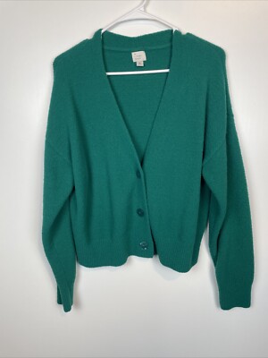V Neck Green Fuzzy Cardigan A NEW DAY WOMEN'S V-NECK FUZZY