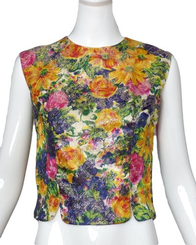 NEIMAN MARCUS-1960s Metallic Floral Brocade Top, S