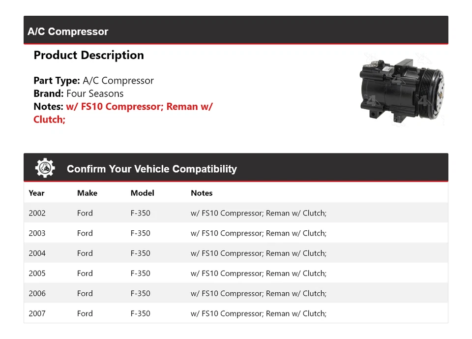 Компрессор кондиционера для Ford F-350 2002-2007 годов выпуска 4 сезона 2003 2004 2005 2006 - Изображение 2 из 4