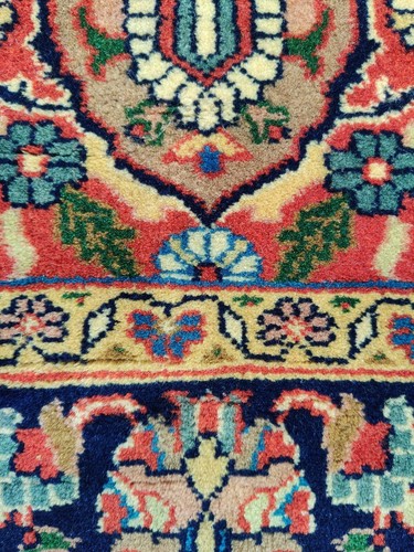Vintage Area Rug Hand Knotted 3x5 ft Traditional Bijar 100% Wool Rust Blue Pairs - Picture 12 of 24