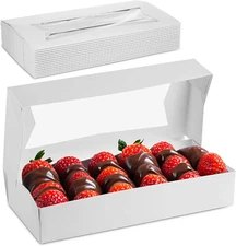 White Chocolate Covered Strawberry Boxes 12.5" X 5.5" X 2.25" - Bakery Boxes wit