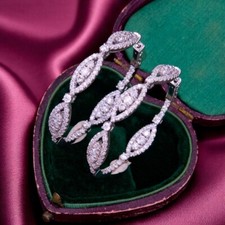 950 Platinum  Women Earring Hoops Lab Grown 3.00 Carat Round Cut Diamond 40 MM