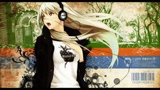 Anime girls snyp headphones red eyes open mouth blonde Playmat Game Mat Desk