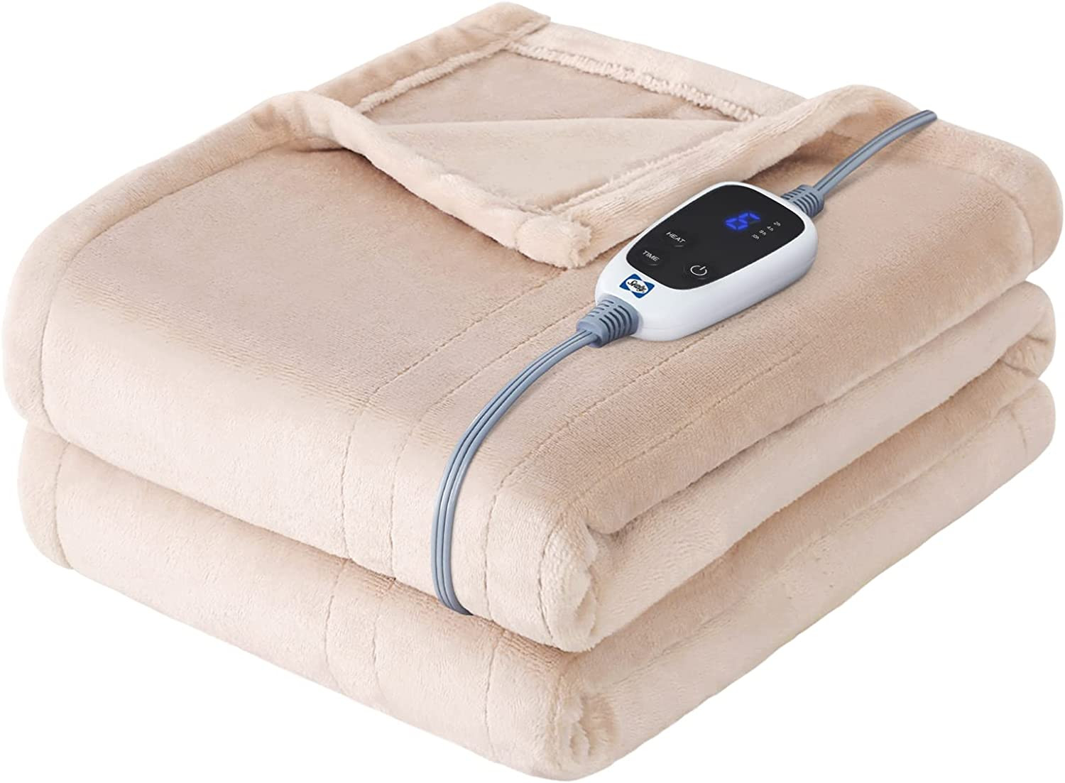 SEALY Electric Blanket Heated Throw, Soft Flannel Heating Blanket with 6 Heat Se