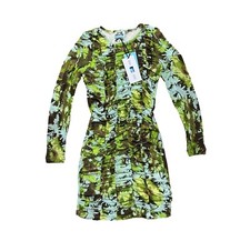 Womens Floral Long Sleeve Ruched Bodycon Mini Dress, Future Collective Green XXL