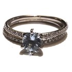 14k white gold .30ct diamond round blue topaz engagement wedding band set 2.4g 5 — photo 1