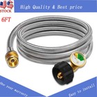 6FT Propane Hose with Gauge, 1Lb to 20Lb Propane Adapter with Stainless Braided