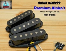 G.M. Premium Alnicos A5 Flat Poles  Strat Stratocaster® Single Coil Set Black