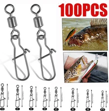100Pcs Fishing Rolling Barrel Swivels W Duo Lock Snap Connector W Quick Change 