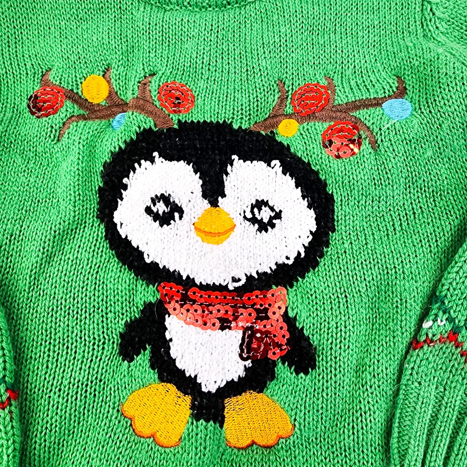 Suéter de Navidad Little Lass Niñas Pequeñas Pingüino Reno Verde Talla 24 Meses Foto 2 de 4