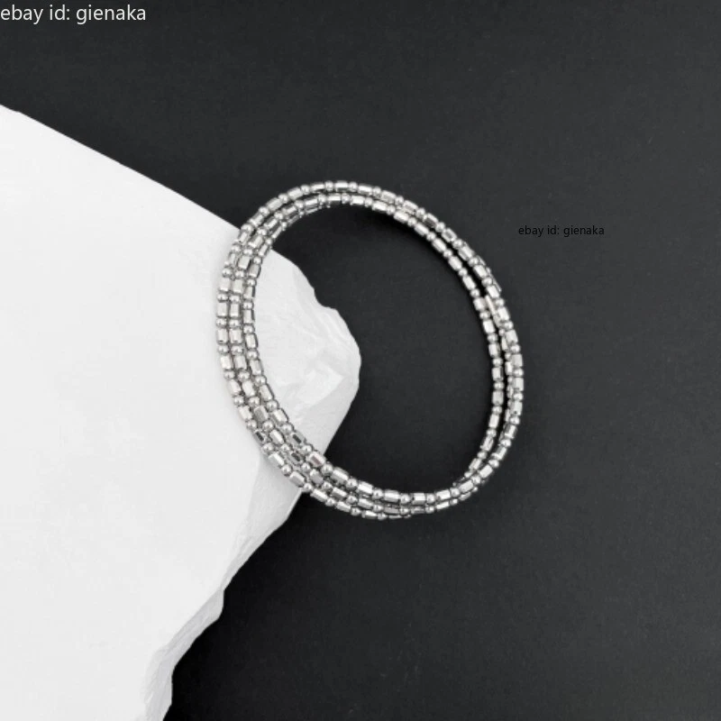 Pure Platinum 950 Three Layer Shiny Beads Circle Bracelet Bangle 53/54/55/56# - Imagem 3 de 4