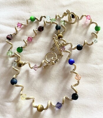 SS 925 Curly Q, Crystal & Cats Eye Bead 8  Bracelet & 15 3/4 Necklace Set