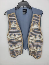 Boutique Europa Vest Womens Plus 1X Vintage 90s Beaded Lace Embroidered Artsy