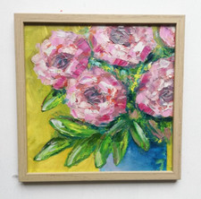 Stillleben Rosen Öl Gemälde. Blümen Öl Malerei Original. Mit Rahmen. 20x20 cm