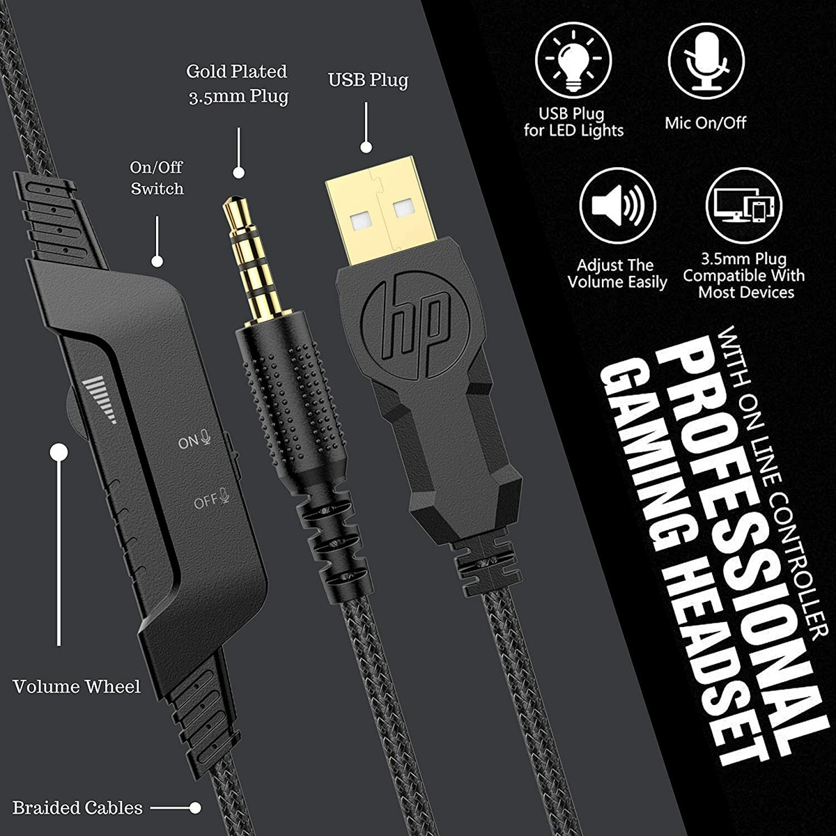 HP Wired Headset with LED Noise Cancelling Mic HP Over ear HP Wired Headset with LED Noise Cancelling Mic HP Over ear