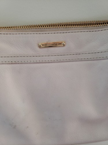 REBECCA MINKOFF Leather Mini Mac Silver Chain Crossbody bag zip White purse - Picture 10 of 14