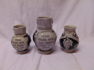 (3) Vintage Aus Kuhlem German Steins 1/4  5T Gray & Blue colors Trink Edlen Wein