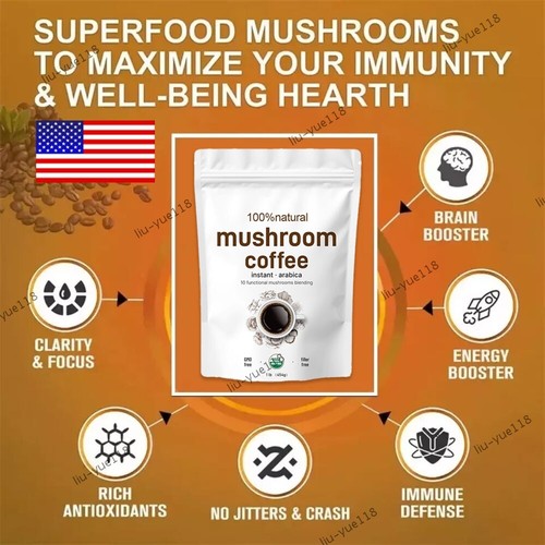 NEW Organic Instant 10 in-1 Mushroom Coffee Powder, non genetically modified USA - Picture 2 of 15
