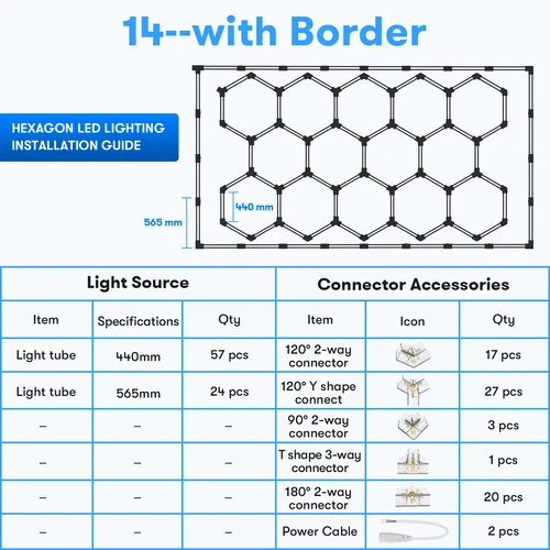 14 Hexagon LED Lighting Car Detail Garage Workshop Retail Light Honeycomb Hex - Picture 6 of 12