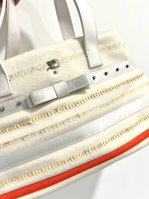 Courreges VINTAGE Y2K Sequin Embellished Leather Trim White Bag | eBay