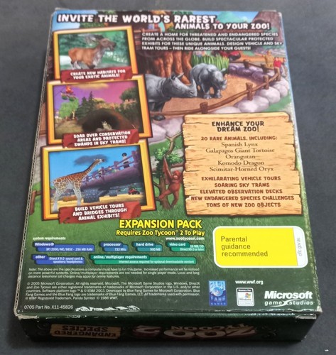 Zoo Tycoon 2: Endangered Species PC Game CD Rom 2005 Complete in Box - 第 2/3 張圖片