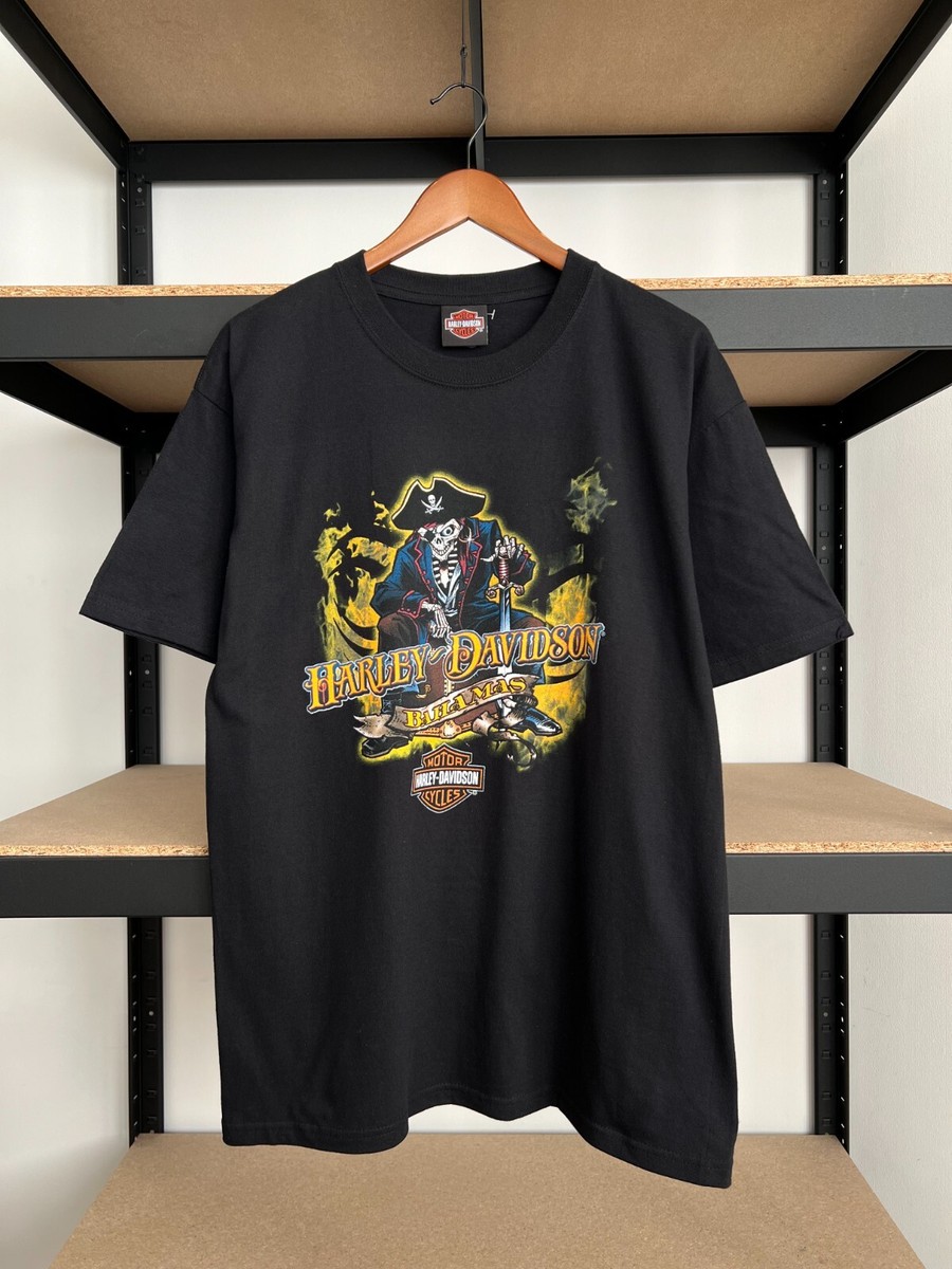 Vintage 2000s Harley Davidson Pirates on Bike Black T-shirt Sz L