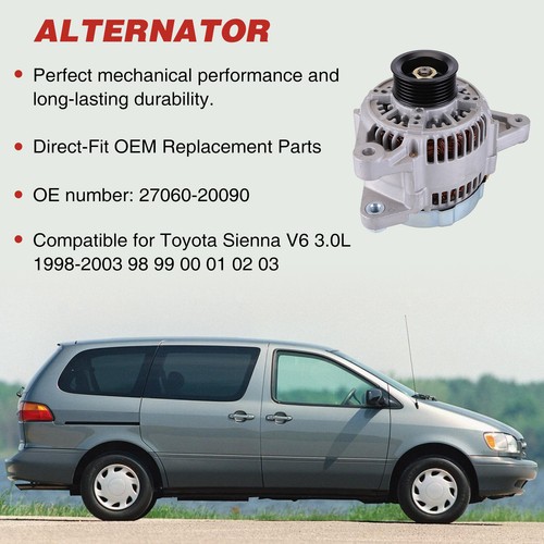 NEW 100A Alternator For Toyota Sienna V6 1998-2003 98 99 00 01 02 03 27060-20090 - Picture 2 of 14