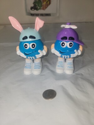 Lot Of Two Easter Bunny And Chick Hat Mars M&M Containers Figurines 2'' Vintage 