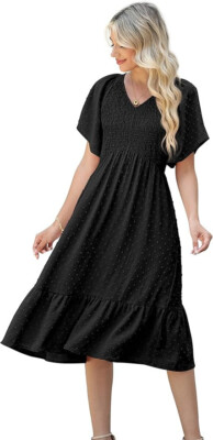 GRECERELLE Womens Summer Casual Midi dress V Neck Flared Sleeve