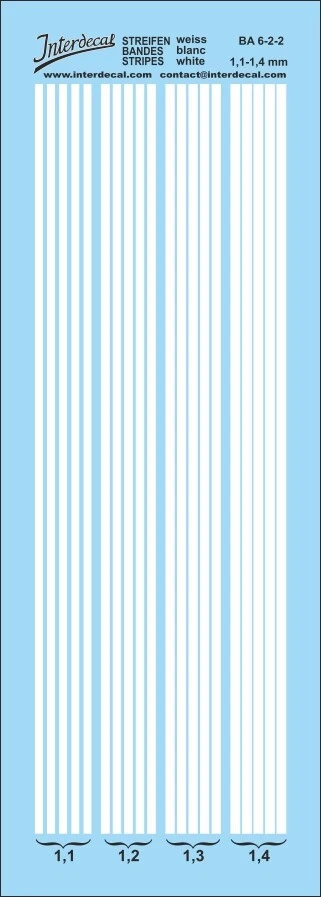 Bandes 1,1 - 1,4 mm Décalcomanies blanc 117x39mm INTERDECAL - Photo 1/1